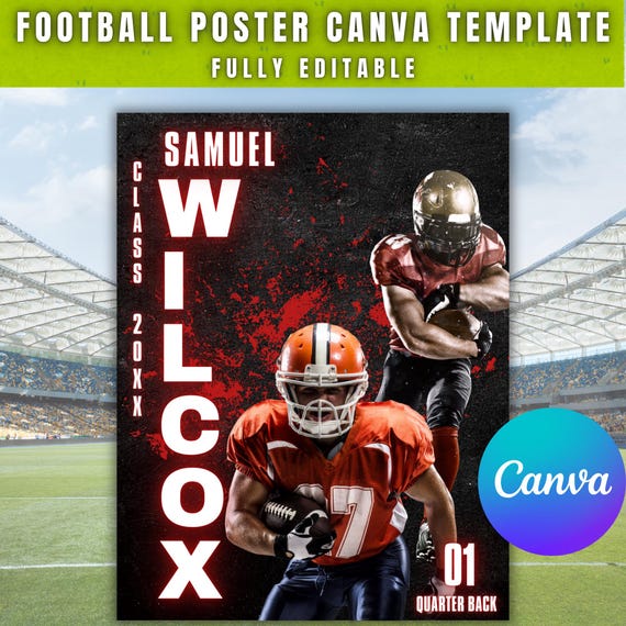 Football Poster Canva Template: Senior Night, Team Banner, Sports Card (Digital Download)