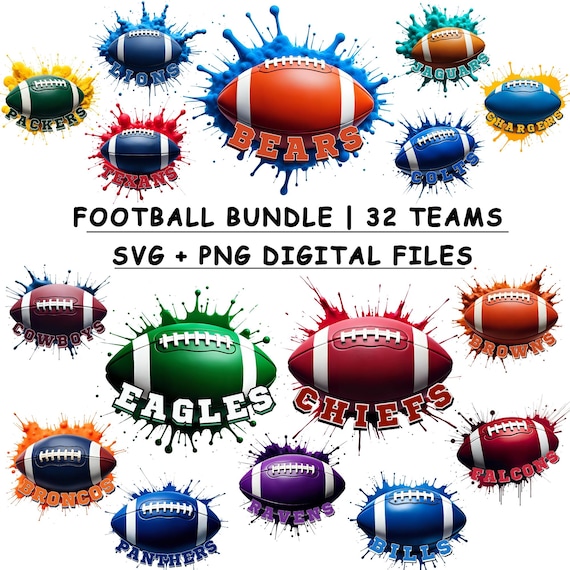 Football Clipart Bundle: 32 Team Colors, SVG PNG (Digital Download)