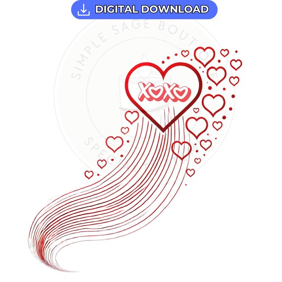 XOXO Heart SVG & PNG Digital Download - Valentines Day Design for Crafts, Cards and Gifts
