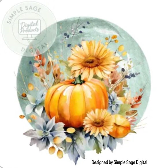 Floral Pumpkin PNG: Rustic Autumn Watercolor Design (Digital Download