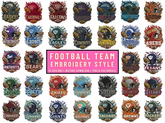 Football Team Embroidery Designs: SVG PNG Clipart Bundle (Digital Download)