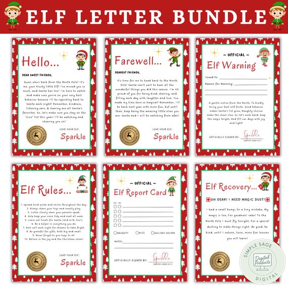 Elf Letter Bundle | Christmas Bundle: Arrival, Warning, Report Card & Rules Cards | 5x7 Printable Kit