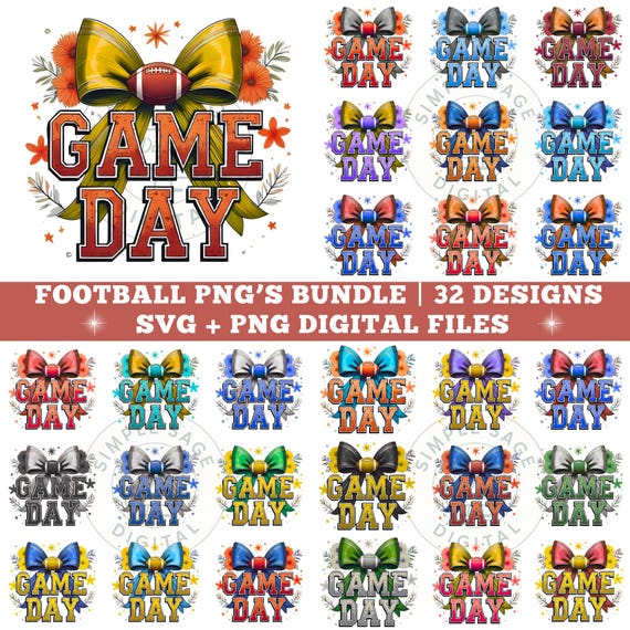 Team Color Football Designs: Retro Game Day PNG SVG Bundle (Digital Download)