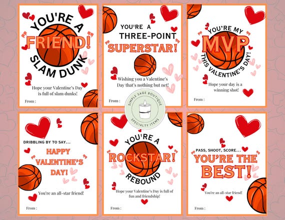 Basketball Valentine Cards: Printable Kids Classroom Exchange (Digital Download 2025)