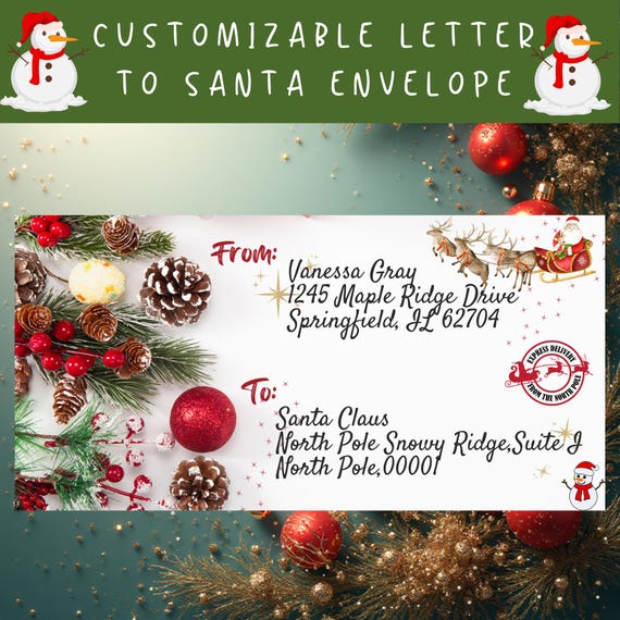 Printable Santa Envelope Template, Editable Christmas Letter Stationery (Digital Download)