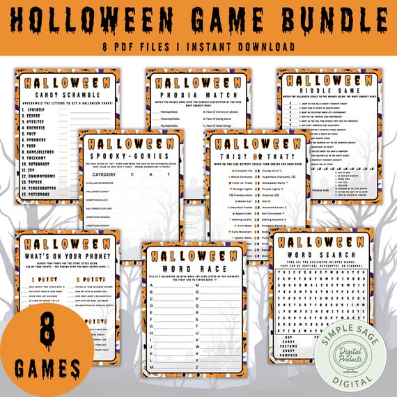 Printable Halloween Party Games Bundle: Fun Activities (Instant Download)