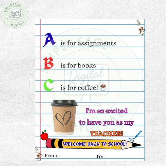 Printable Coffee Gift Card Holder • Back to School Teacher Gift (Digital Download)