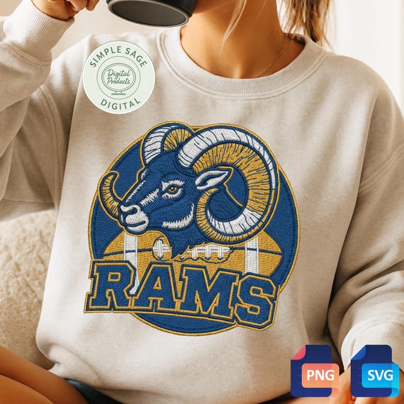 Rams Football Fan Art: Yellow & Blue SVG, PNG (Digital Download) embroidery style