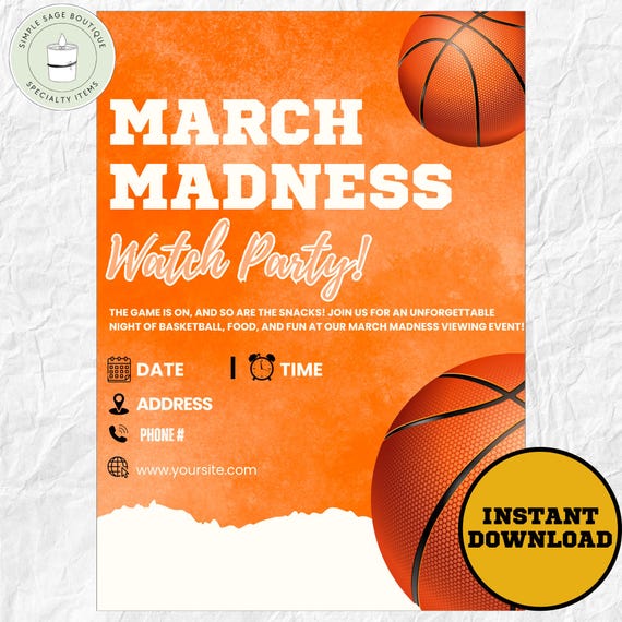 March Madness Watch Party Invitation | Basketball Viewing Party Template | Editable Digital Download