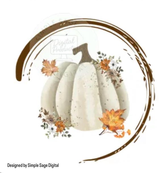 Floral Pumpkin PNG: Rustic Autumn Watercolor Design (Digital Download
