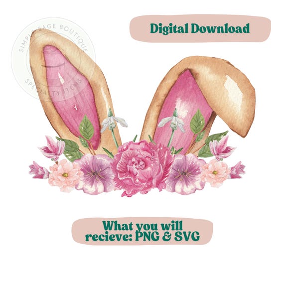 Easter PNG Clipart, Easter Graphics, Digital Easter Design, Spring Printables, Sublimation Design, Easter Bunny Digital Creation, Pink Bunny