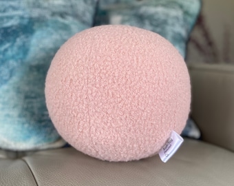 Baby Pink Boucle Ball, Sphere Decorative Pillow Nordic, Scandinavian, Cushion Modern Minimalist, Home Decor, Handmade