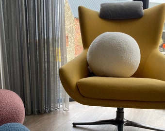 Boule Bouclée Blanche, Oreiller Décoratif Sphère Nordique, Scandinave, Coussin Moderne Minimaliste, Déco Maison, Fait Main