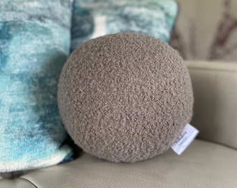 Grey Boucle Ball, Sphere Decorative Pillow Nordic, Scandinavian, Cushion Modern Minimalist, Home Decor, Handmade