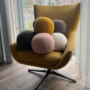 Boucle Ball, Sphere Decorative Pillow Nordic, Scandinavian, Cushion Modern Minimalist, Home Decor, Handmade zdjęcie 3