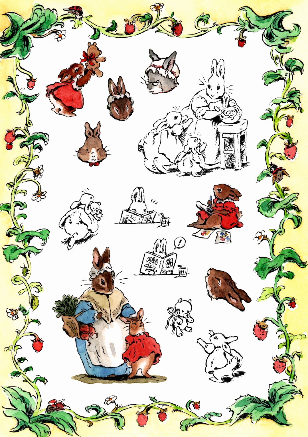 A5 Rabbit Grandmother Rabbit A5 Sticker Sheet - Etsy