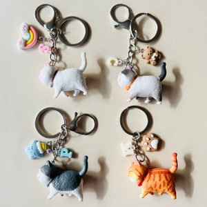 Cat Personalized keychains Cat keychains gift for cat lovers, cat miniatures with letter and cute charm