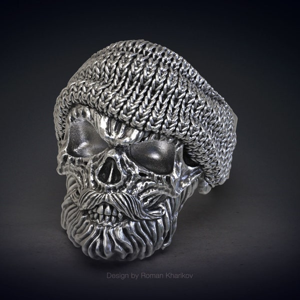 Unique New Skull Beard Hipster Mustache Ring Gothic Beard Skull Mens Biker Ring In 925 Sterling silver Hip Hop Unique Gift For Him