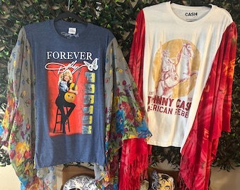 UPCYCLED Dolly Parton or Johnny Cash T-Shirt Poncho, Custom, made to order, Rock Country Classic Concert