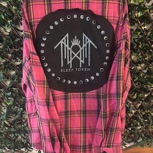 UPCYCLED one of a kind, SLEEP TOKEN Rocker Music Patch Button Down Flannel Shirt