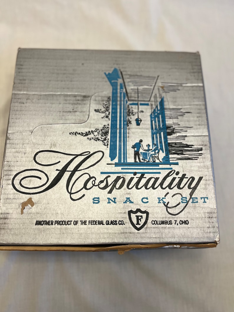 Vintage Federal Glass Hospitality Snack Set With Original Box Etsy