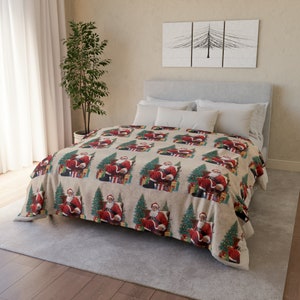 Cozy Polyester Blanket Jolly Santa Blanket Festive Blanket Pine Tree Blanket Soft Throw Blankets  Xmas Blanket