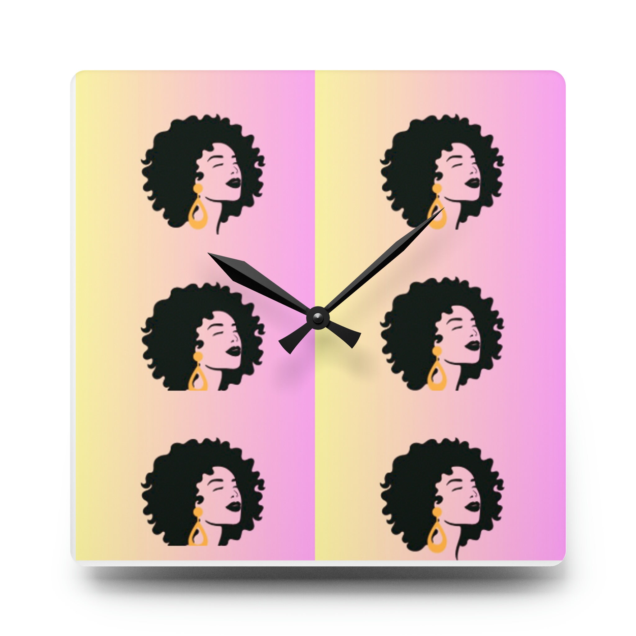 African American Woman Wall Clock - Afro Queen Square Wall Clock ...