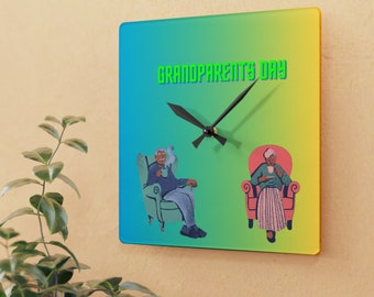 Parents Square Wall Clock - Grandparents Day Graphic Art Clock -  Gift for Family Inspired Square Hanging Clock