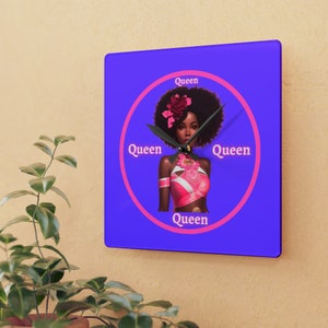 Afro Queen Square Wall Clock: African American Woman Art