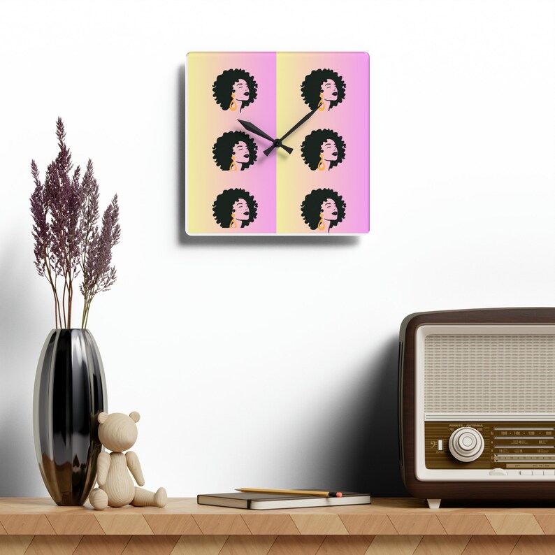 African American Woman Wall Clock - Afro Queen Square Wall Clock ...