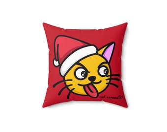 Red Meowy Christmas Cat Sarcastico Square Pillow