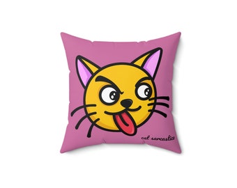 Oreiller Carré Sarcastico Chat Rose et Chat Diable