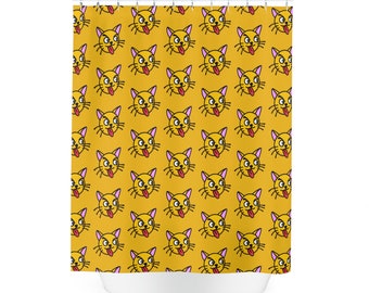 Yellow Cat Polyester Shower Curtain
