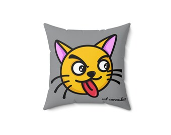 Coussin carré Sarcastico chat gris et chat diabolique