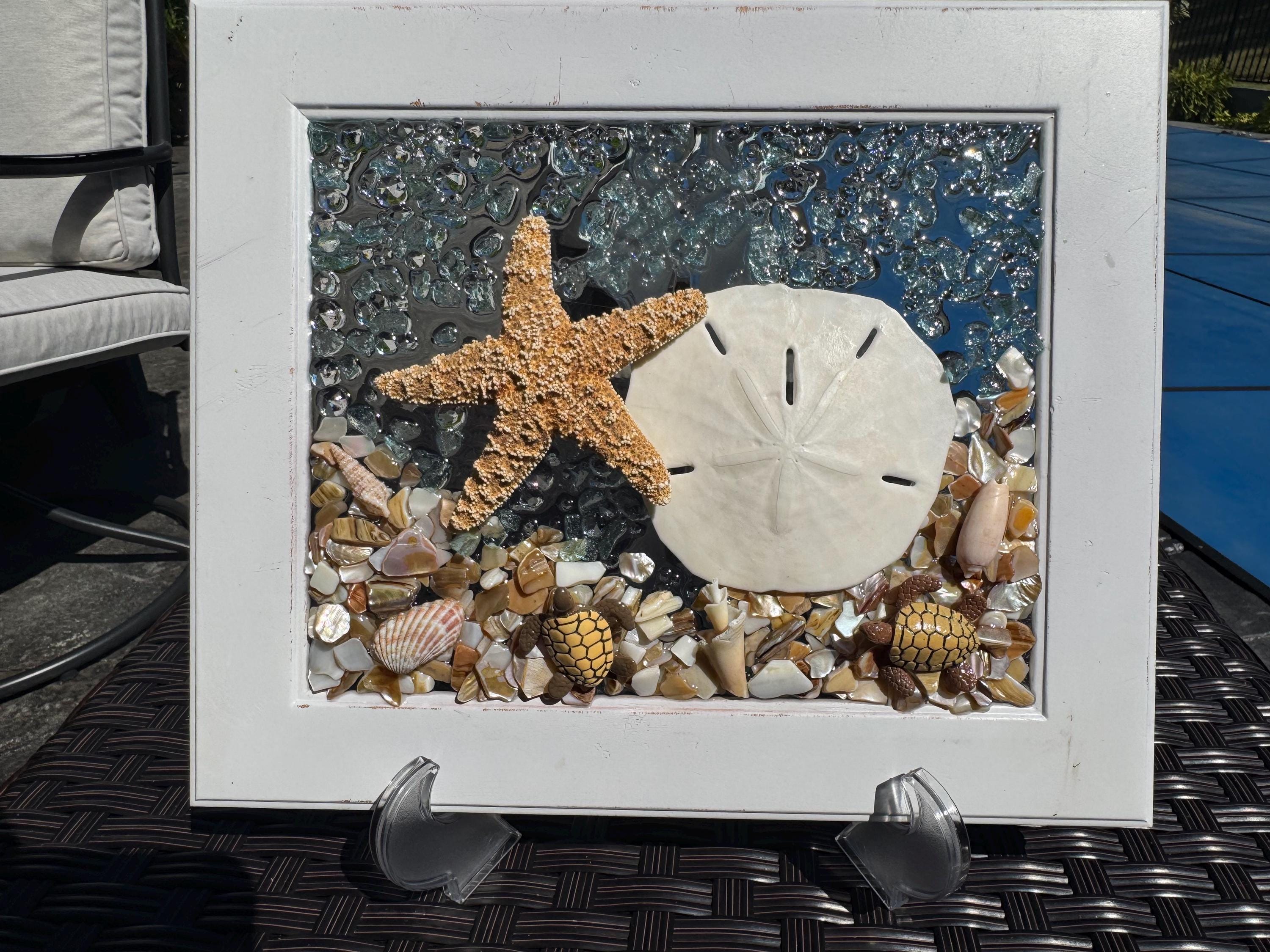 Handmade Sand Dollar & Starfish Resin Photo Frame - Coastal Decor