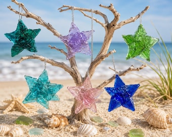 Seaglass Star Christmas ORNAMENT or MAGNET: Handmade Coastal Tree Decor