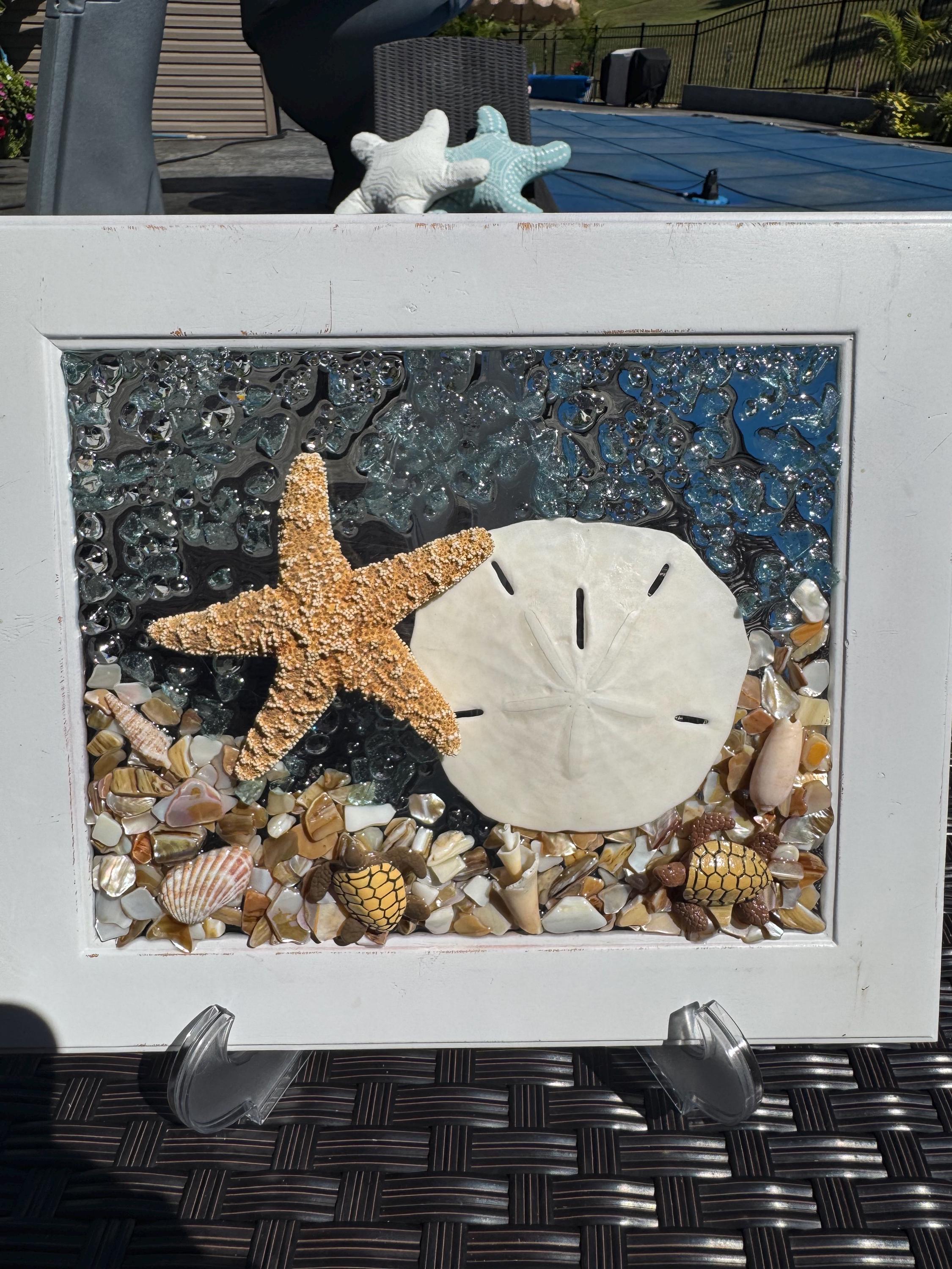 Handmade Sand Dollar & Starfish Resin Photo Frame - Coastal Decor