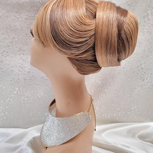 Royal, Doppel Wrap Updo mit Vorhang Knall, Custom Perücke, Vorgefertigte Synthetische Vollperücke, Abschlussball, Hochzeit, Luxus Perücke, Chemo Perücke, Alopecia Perücke