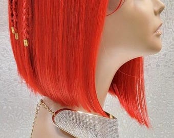 Queena, Side Braid Bob style Lace Front Wig, custom wig, styled Wig, Prom Wig, Wedding Wig, Party Wig, Chemo, Alopecia, Church Wig