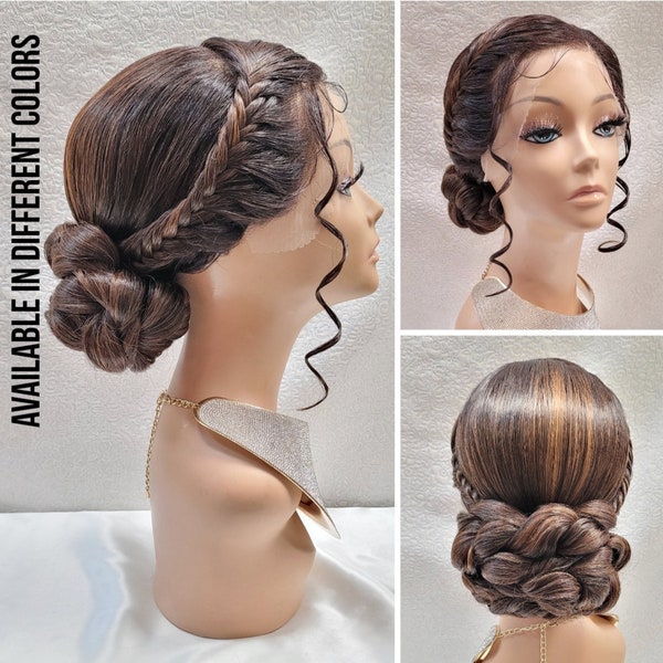 Raya, Fish Braided Low Updo Lace Front Wig, Synthetic Custom Wig, Styled Wigs, Prom, Wedding, Luxury Wig, Church Wig, Alopecia, Chemo Wig