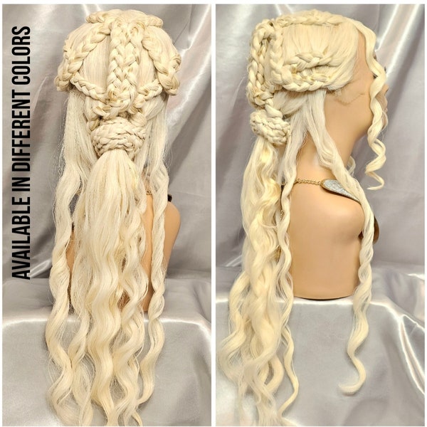 SSW-Daenerys Targaryen White Red Wig-Game of Thrones, rubia, peluca personalizada, pelucas de estilo hecho a mano, frente de encaje, peluca de disfraz de cómic