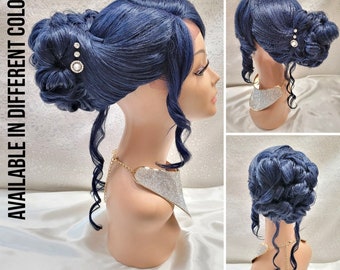 Jennifer, Indigo Blue Updo, Synthetic Custom Wig, Styled Wigs, Lace Front, Prom, Wedding, Luxury Wig, Everyday Wig, Mother's Day