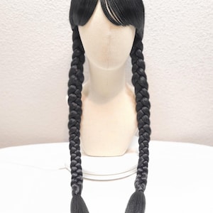 Miss Addams Wig, Miss Addams Braided Wig, W. Addams Inspired Wig, Lady Addams Wig, Dark Wednesday Wig, Addams Gothic Wig Midweek Mystery Wig
