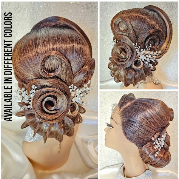 Uriella, Rose bun updo, Lace Front Custom Wig, Styled Wigs, Prom, Wedding, Party Luxury Wig, Everyday Wig, Alopecia, Chemo