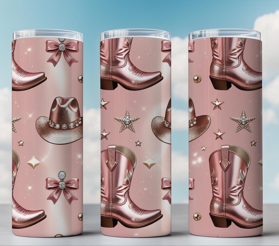 Pink Cowgirl Boot Tumbler Wrap, Glam Western 20 Oz Skinny Tumbler ...