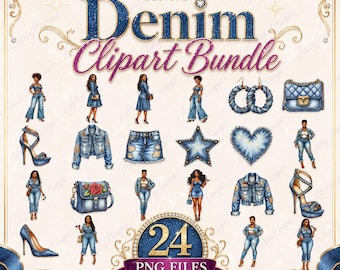Denim Clipart Sammlung Aquarell Denim PNGs für DIY GeschenkeI Einladungen Sublimation & Party Dekor