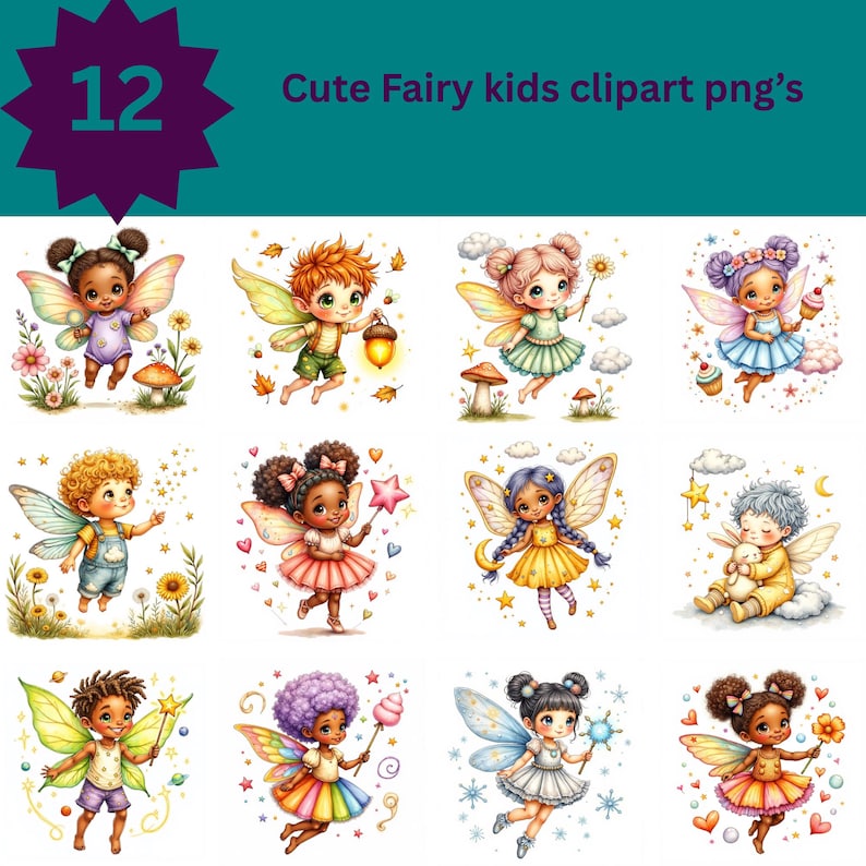 Fairy Kids Clipart PNG Bundle – 12 Cute Magical Fairy Children for ...