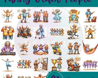 Funny Older People Clipart Bundle, Senior Citizen Clip Art, Quirky Retirement PNGs, Elderly Character Graphics for Cards, T-Shirts & Crafts