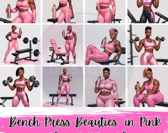 Woman workout Clipart Pink Fitness Girl PNGs for DIY Gifts Sublimation Invitations & Gym Teacher Printables