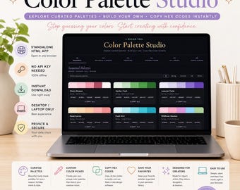 Aplicación Color Palette Studio / Herramienta de color de descarga instantánea / Selector de color y códigos hexadecimales / Diseña más rápido para proyectos digitales